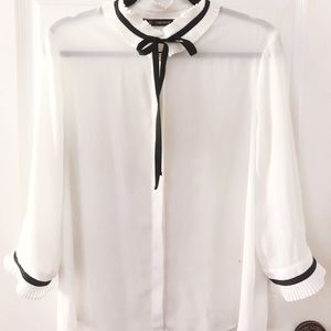 Zara Frill Neck Lolita Pussy Bow Blouse L